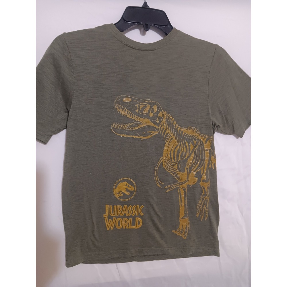 Jurassic World Boys XL 14/16 T-Rex Skeleton Graphic Tee Olive Green Gold Shirt